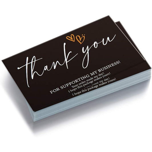 50 Black & White Simple Design Thank You Cards Thank You for Supporting My Business Card (3.5 x 2 inches) Online/Retail/Handmade Goods Customer Package Inserts Back Blank