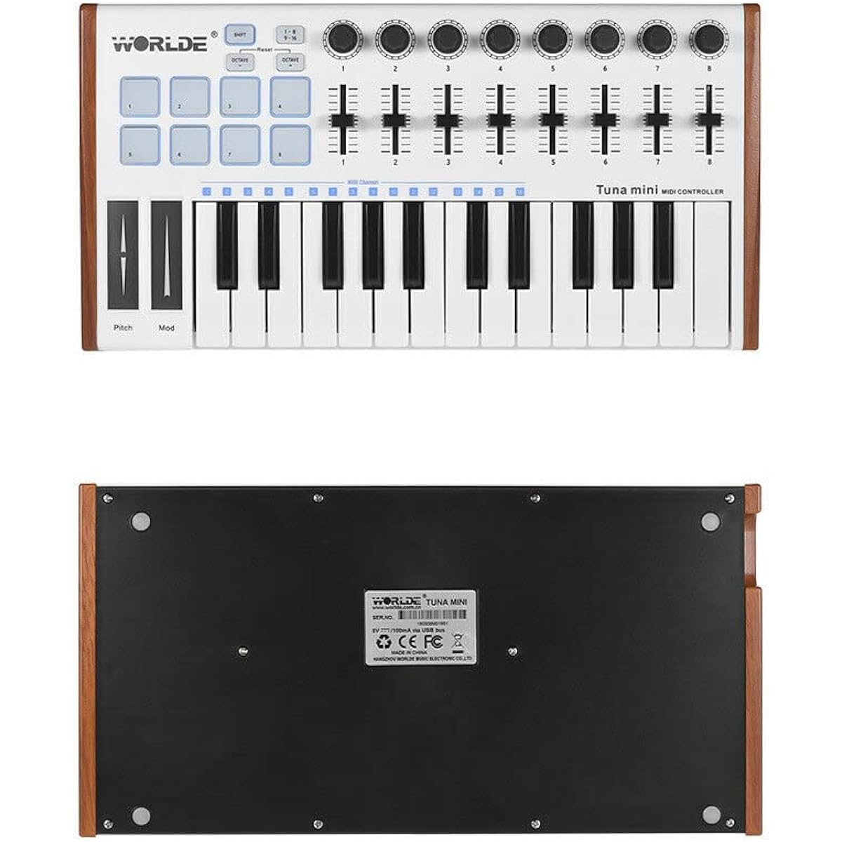 BUZHI TUNA MINI Ultra-Portable 25-Key USB MIDI Keyboard Controller 8 Backlit Trigger Pads with 6.35mm Pedal Jack
