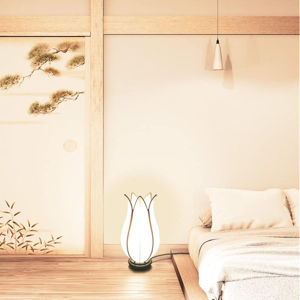 Wanon Bud M Floor Lamp, Indirect Lighting, Stylish, Cute Lamp, Bedside, Bedroom, Table Lamp, Lighting Fixture, Light, Compatible with LED, Off White/Border: Dark Brown