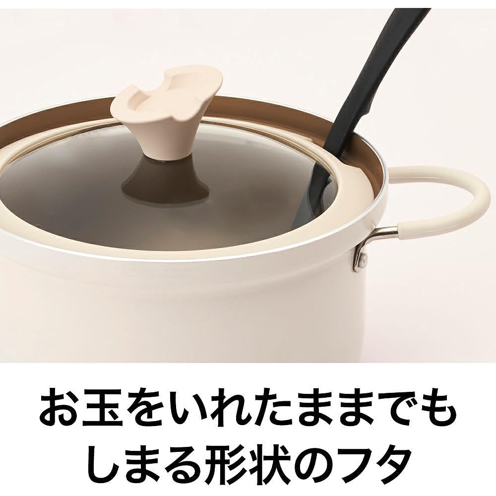 Evercook Double Handed Pot 20cm IH Compatible Gas Fire Compatible [500 Days Available] Comes with Glass Lid Non-Stick Curry Stew Pot Ivory Doshisha