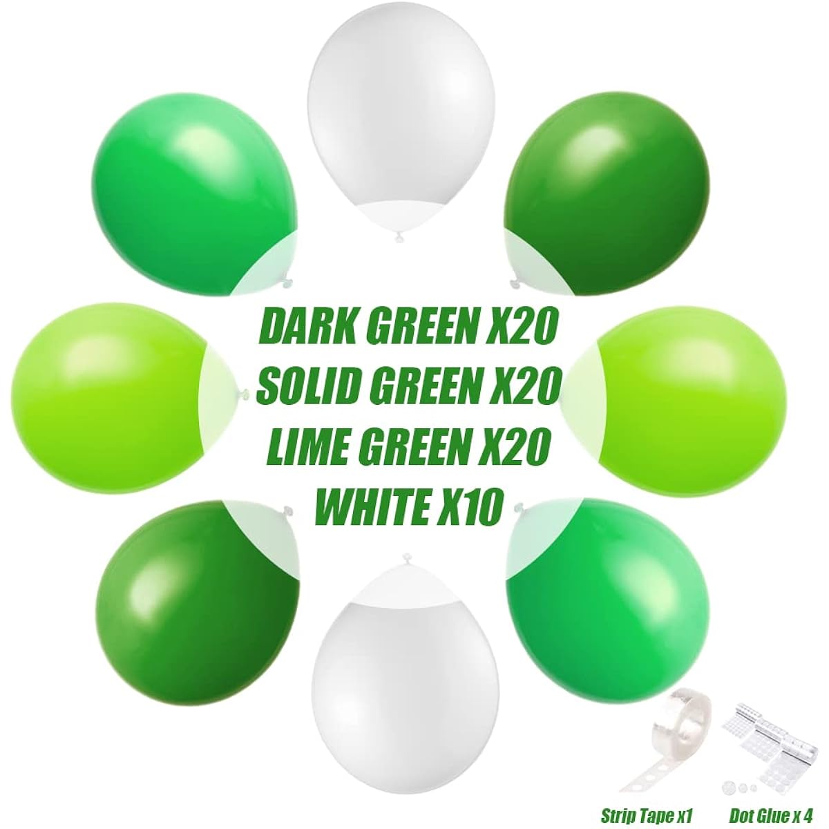 70pcs Green and White Balloons Green Balloons 12 Inch Emerald Lime Light Green Assorted Balloons Birthday Jungle Party Supplies