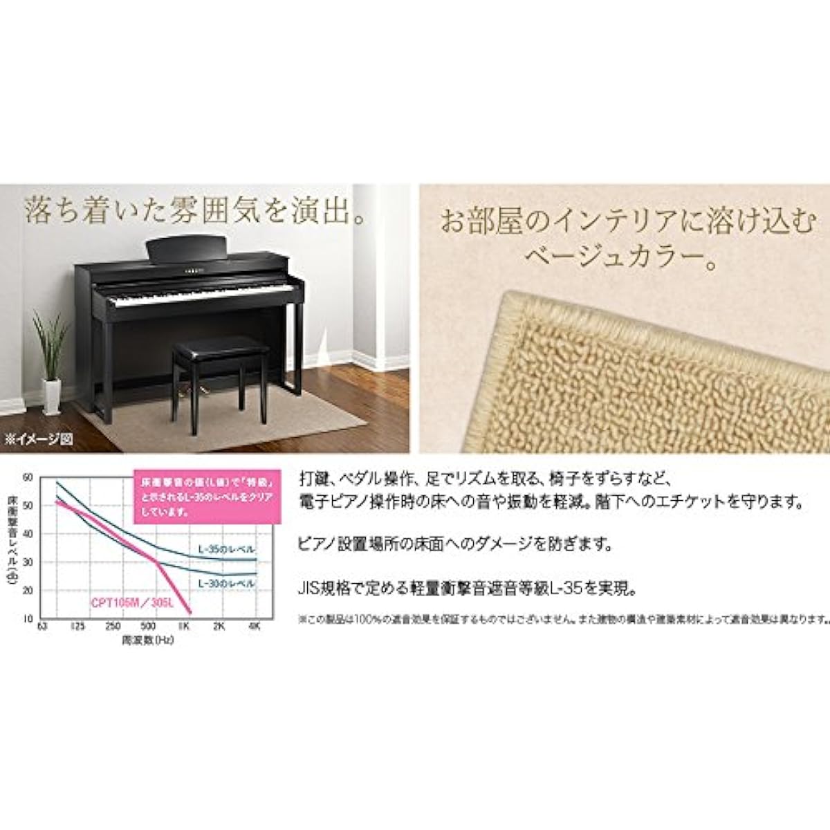 EMUL CPT300L Soundproof Mat Beige Color for Electronic Piano (EMUL Sound Insulation Anti-Vibration Carpet) (Shimamura Musical Instruments Limited)