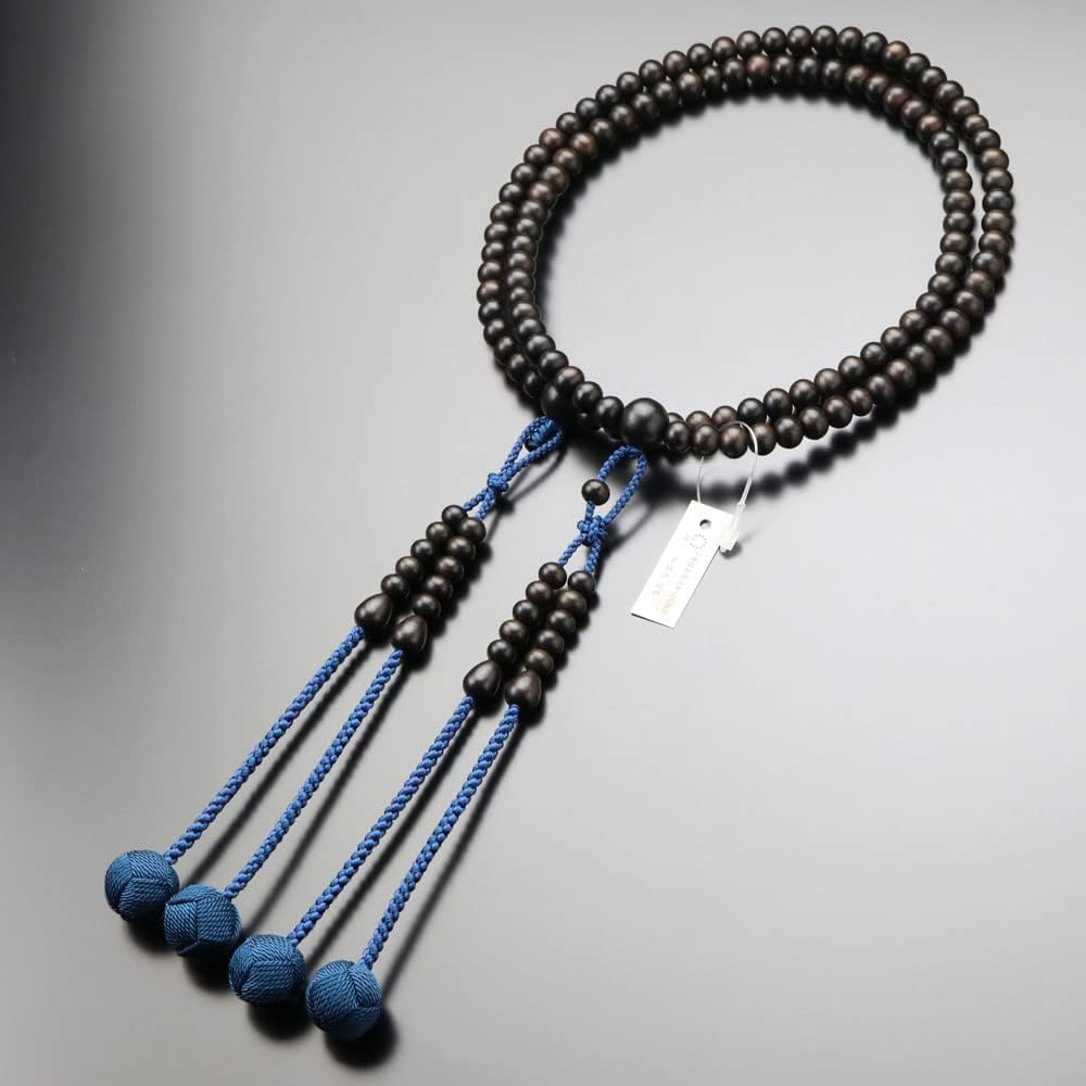 Shingon Buddhist Prayer Beads for Men, Shakuni Striped Ebony (Matte), Bon Tenbo (Iron Color) [Authentic Prayer Beads, Kyoto Prayer Beads, Kyoto, 108 Beads, 2 Shaka, Two Strands, Sorted, Wooden, Funeral, Funeral, Memorial Service, Memorial Service, Koyasa