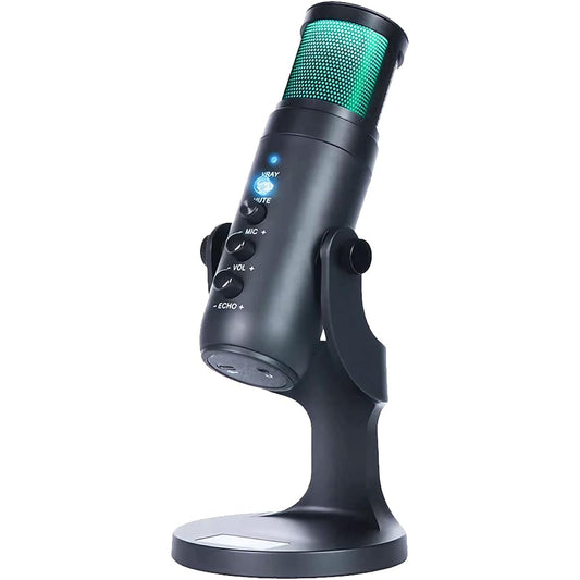 SAYGOHY USB PC Recording Microphone - RGB LED Adjustable Gain Headphone Jack Mute Control Portable Pro Audio Condenser Desk Mic for Podcast Streaming Gaming