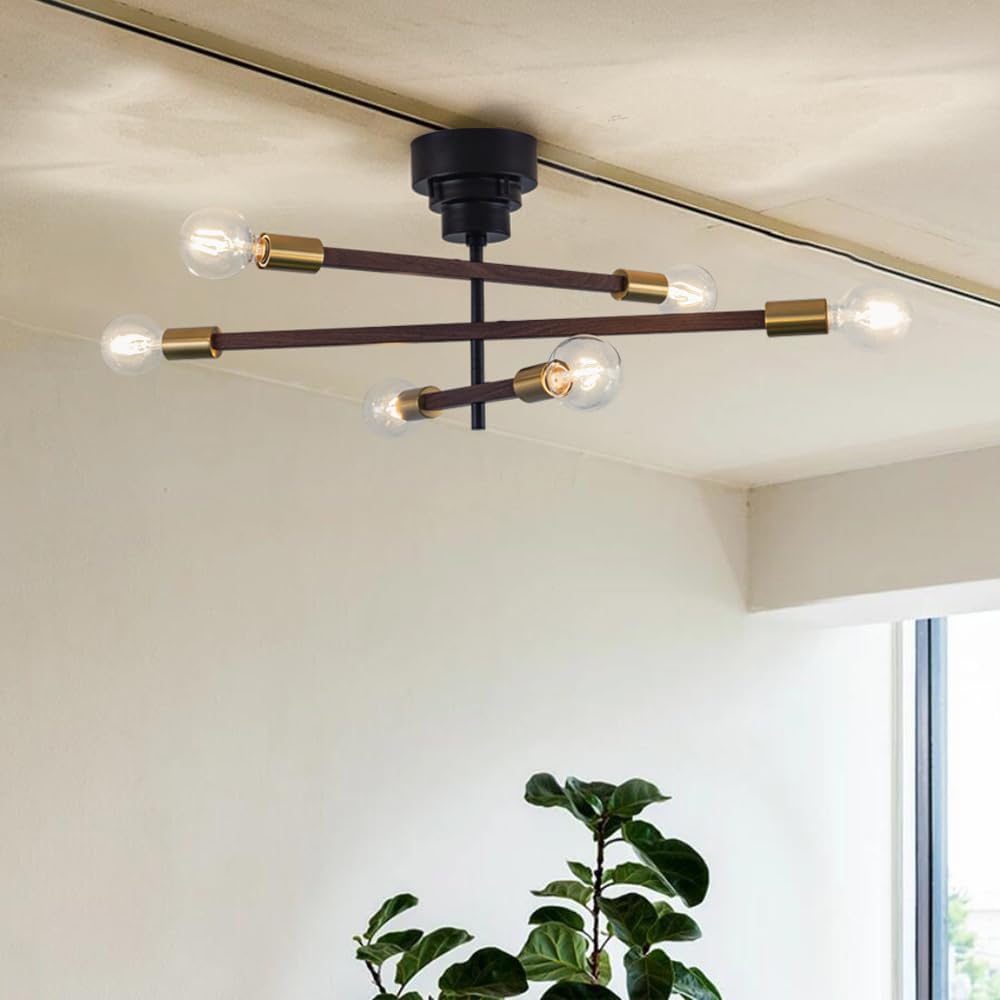 Ceiling Light Stylish Scandinavian 6 Lights LED Living Room Dining Bedroom Cafe Retro Antique Black Ceiling Light CEI-004-JP
