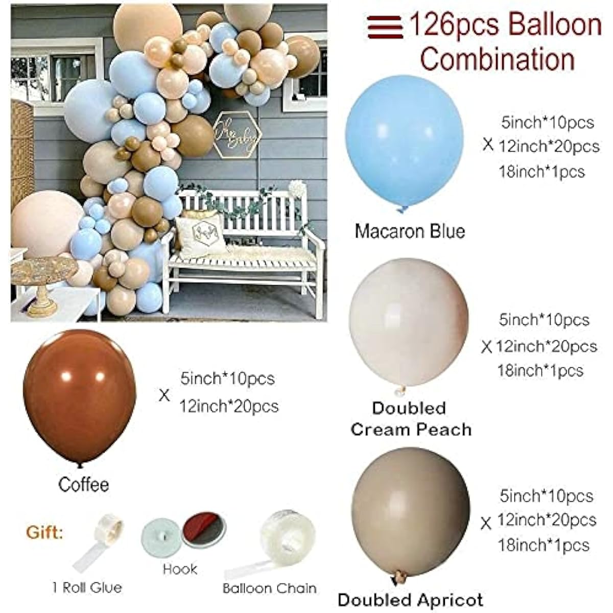 Saitec Blue and Coffee Balloon Arch Garland Kit, Macaron Blue Balloons, Double Incarnation Balloons, 145pcs, Birthday, Gender Reveal, Wedding, Engagement, Christmas, New Year's Party Decorations
