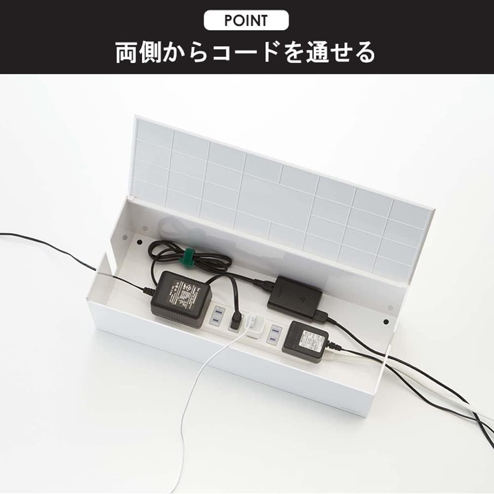 Yamazaki Jitsugyo Cable Box L & Router Storage Case with Stackable Slim Lid [Set of 2] Extension Cord Cable Storage Web Tower White 2707 4913