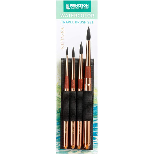 Princeton Artist Brushes Neptune Series 4750 Synthetic Squirrel Watercolor Paint Brushes 4 Piece Professional Travel Set Sizes Round 4 6 8 10