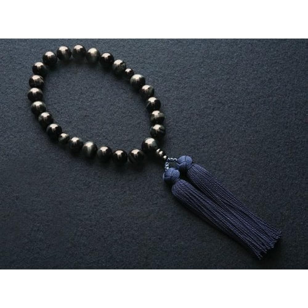 Kyoto Buddhist Altar Hayashi Prayer Beads for Men, Pure Silk, Miyakofusa, Blue Tiger Eye Stone (Beads for Men), Informal Prayer Beads, One Hand, Single Flower [Hawkseye] [Bead Bag Set] M-023 Kyoto Prayer Beads Can be used by all sects