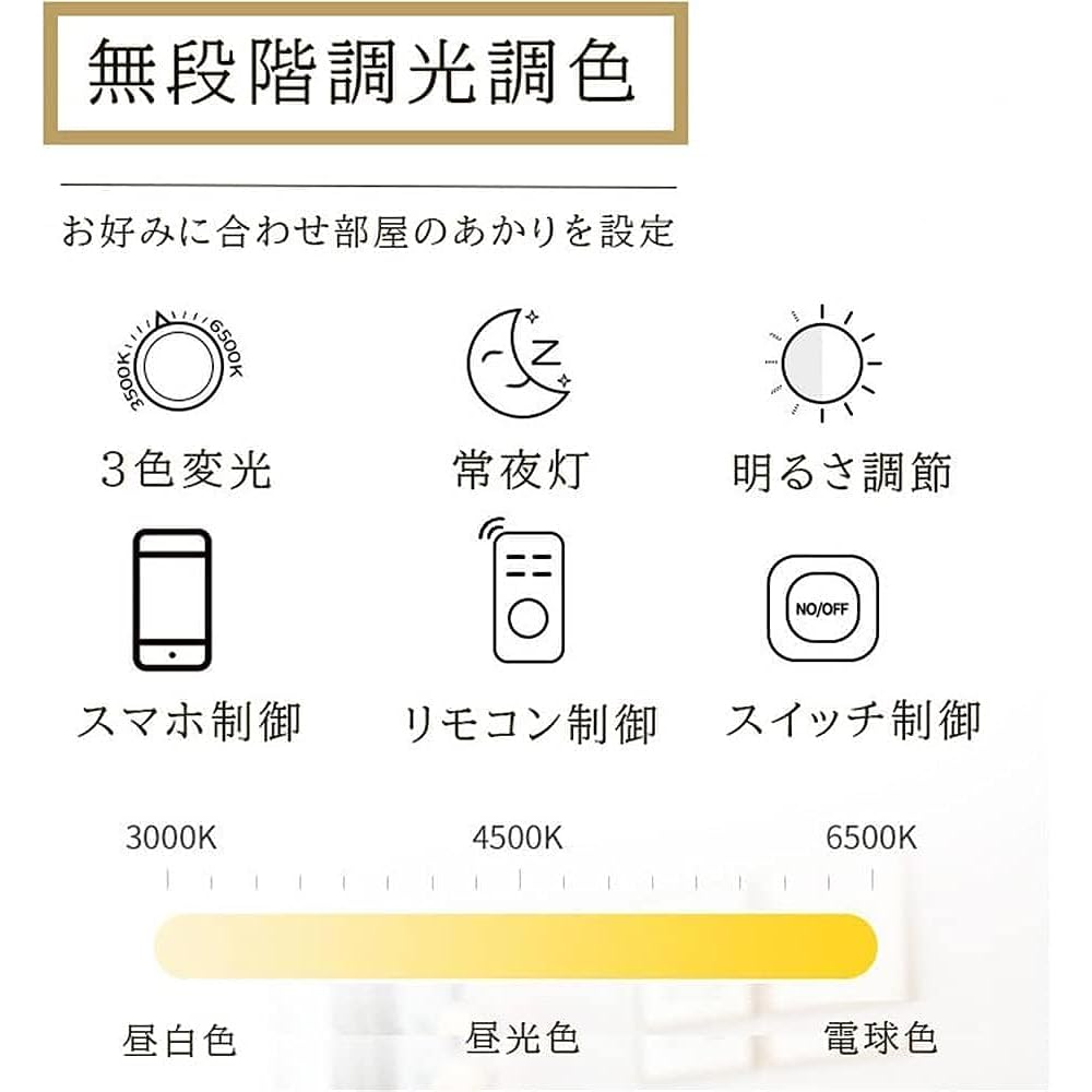 KOVOL LED Ceiling Light, 8 Tatami, 10 Tatami Mat, 12 Tatami, 14 Tatami, Stylish, Scandinavian Lighting Fixture, Ceiling, APP Remote Control, Stepless Dimming Color, Remote Control, Japanese