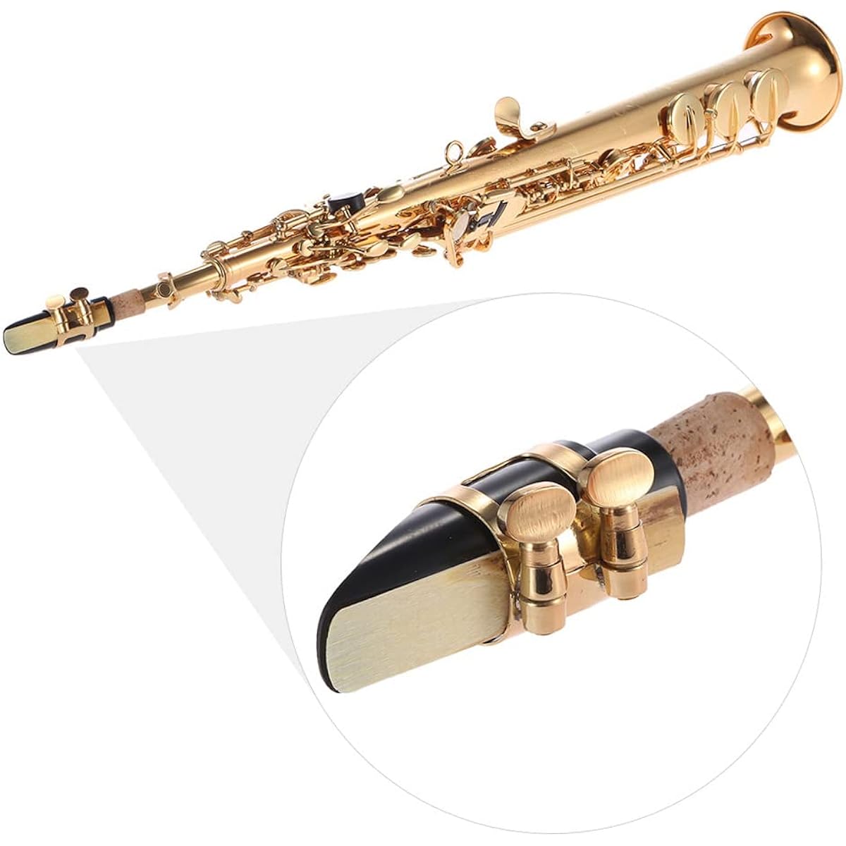 Bulaned Brass Straight Soprano Saxophone Saxophone Bb B Flat Woodwind Instrument Natural Shell Key Engraving Pattern Carrying Case with Gloves Cleaning Cloth Strap Cleaning Rod
