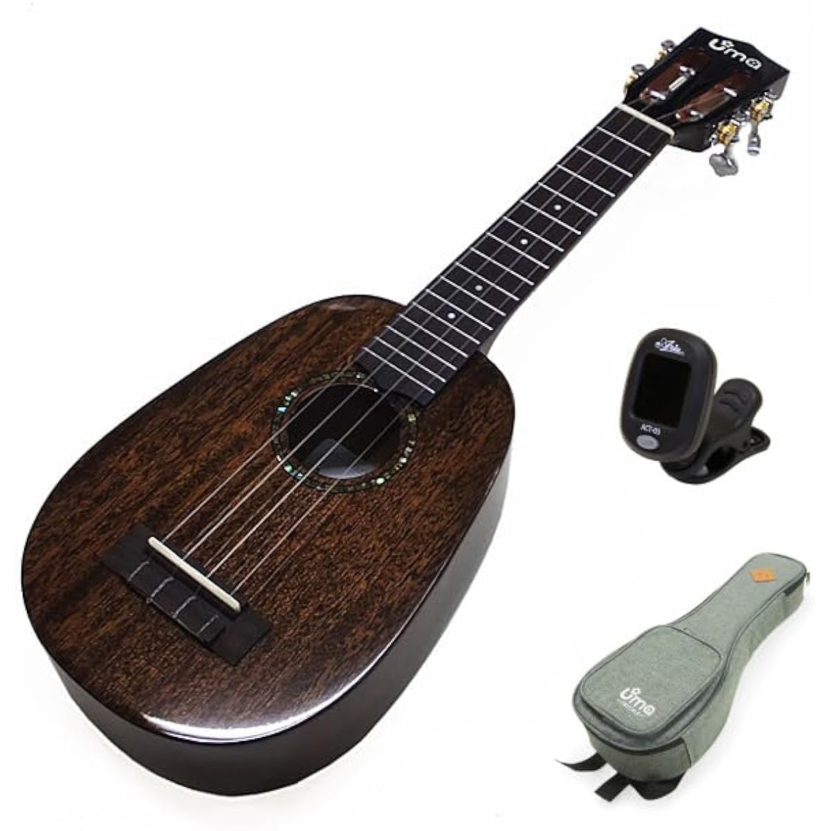 Uma Ukulele UK-20SSP BK Pineapple Soprano Tuner Included Mahogany Solid TR Music String Height Adjusted (Taiwan Brand) (Sweet Tone) ()