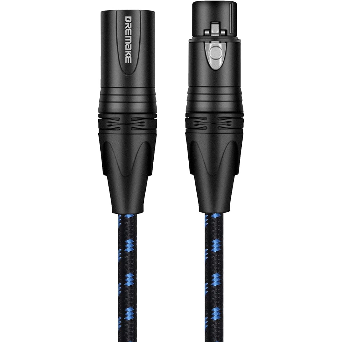 DREMAKE 100ft XLR Microphone Cable 3 Pin XLR Male to Female Microphone Audio Cable Black Blue Tweed Braided Balance DMX AMP Instrument Patch Cord for Mixing Board Speaker System Pro Audio Preamp