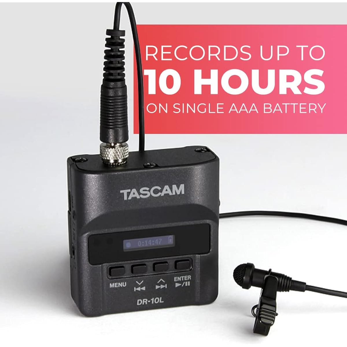 TASCAM DR-10L Pin Microphone Recorder Black for Youtube Audio Recording Internet Distribution Podcast Video Shooting Vlog Recording
