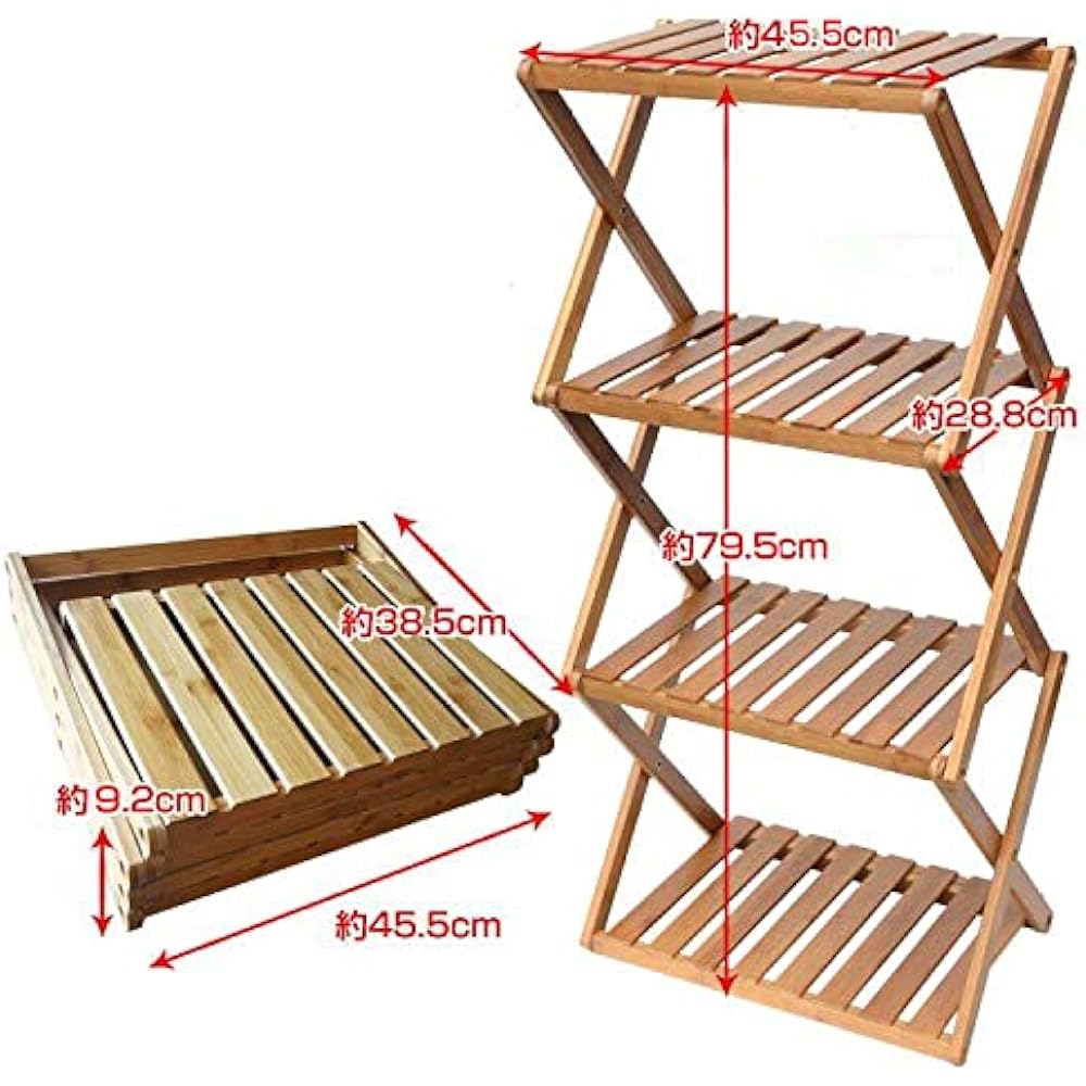 Alice in the Land of Miscellaneous Goods Paulownia Outdoor Rack Storage Shelf Made of Bamboo 4 Tiers with Handle Storage Bag Included Foldable (4 Tier Rack) [Parallel Import]