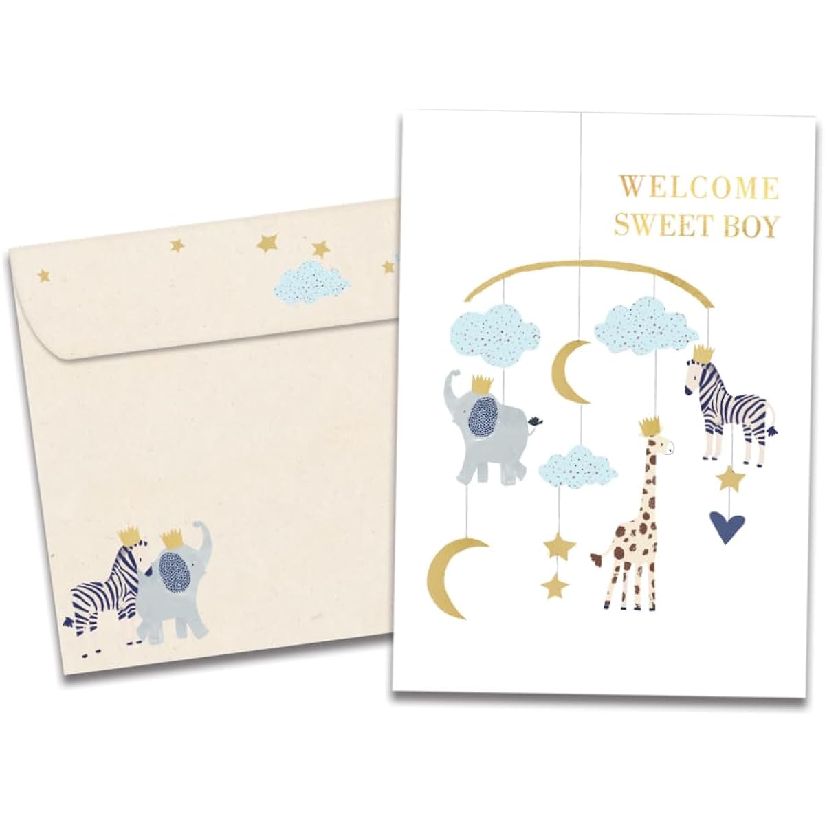 Tree-Free Greetings New Baby Boy Single 5"x7" Greeting Card with Matching Envelope, Eco-Friendly, Made in the USA, 100% Recycled Paper, Heart Felt, Kids, Welcome Sweet Boy (GO64419)