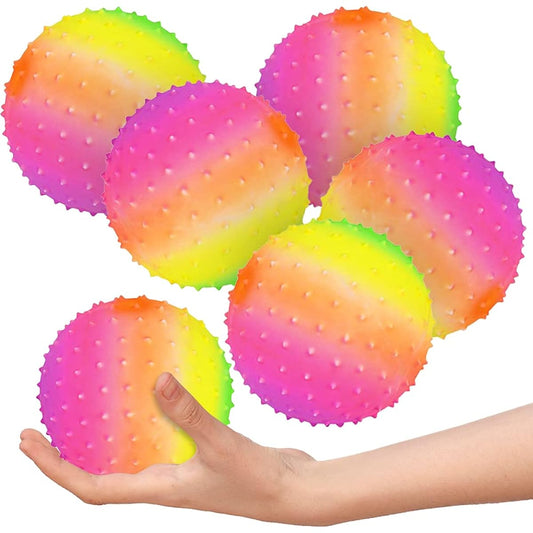 ArtCreativity Rainbow Knobby Balls Set of 6 Kids Fidget Sensory Toys 4.75" Spiky Sensory Balls Rainbow Colors Birthday Party Favors Treasure Chest Giveaways - Sold Deflated
