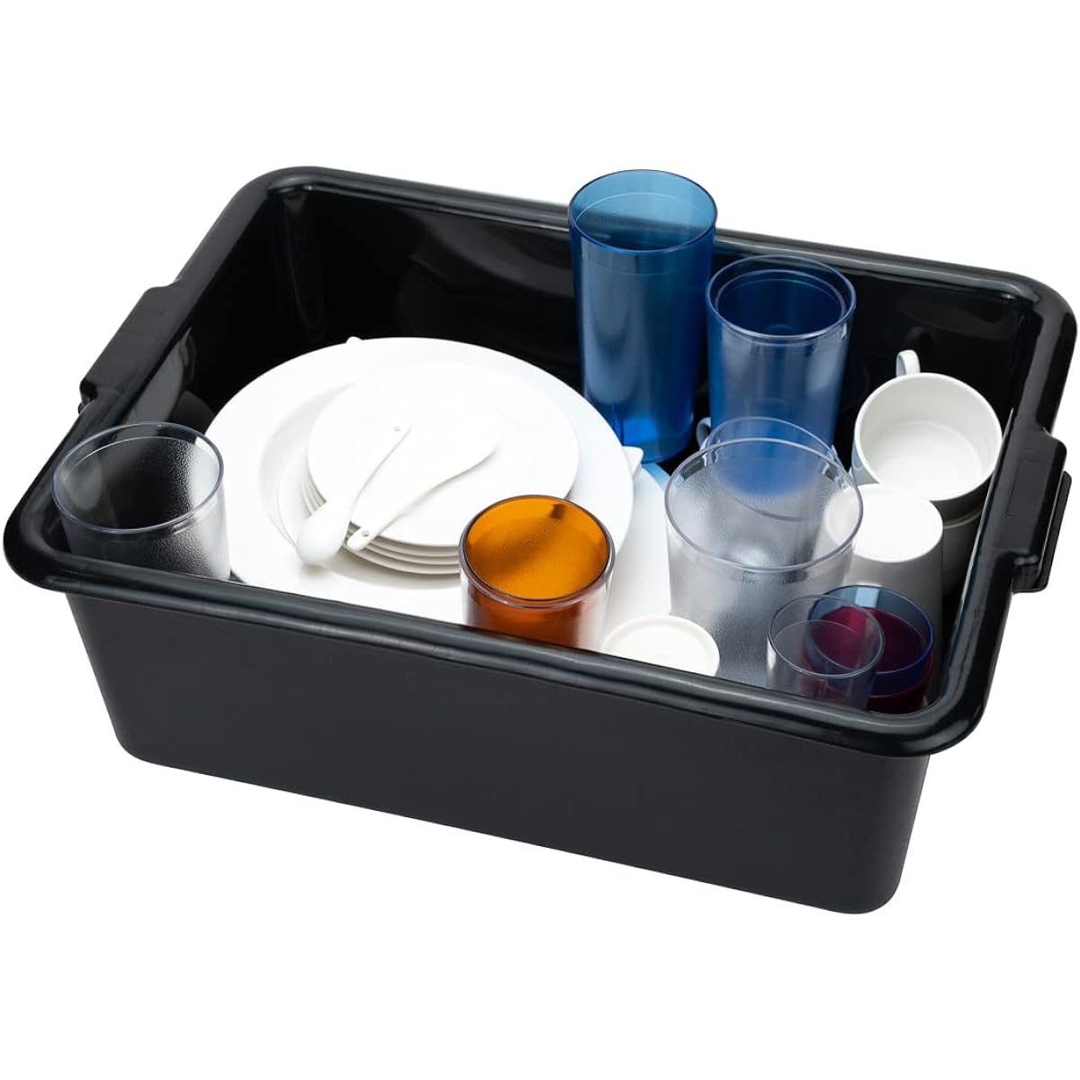 Black Plastic Bath Tub - Deep, Easy Grip - 22" x 15 3/4" x 7" - 1ct Box - RW Clean - Restaurantware