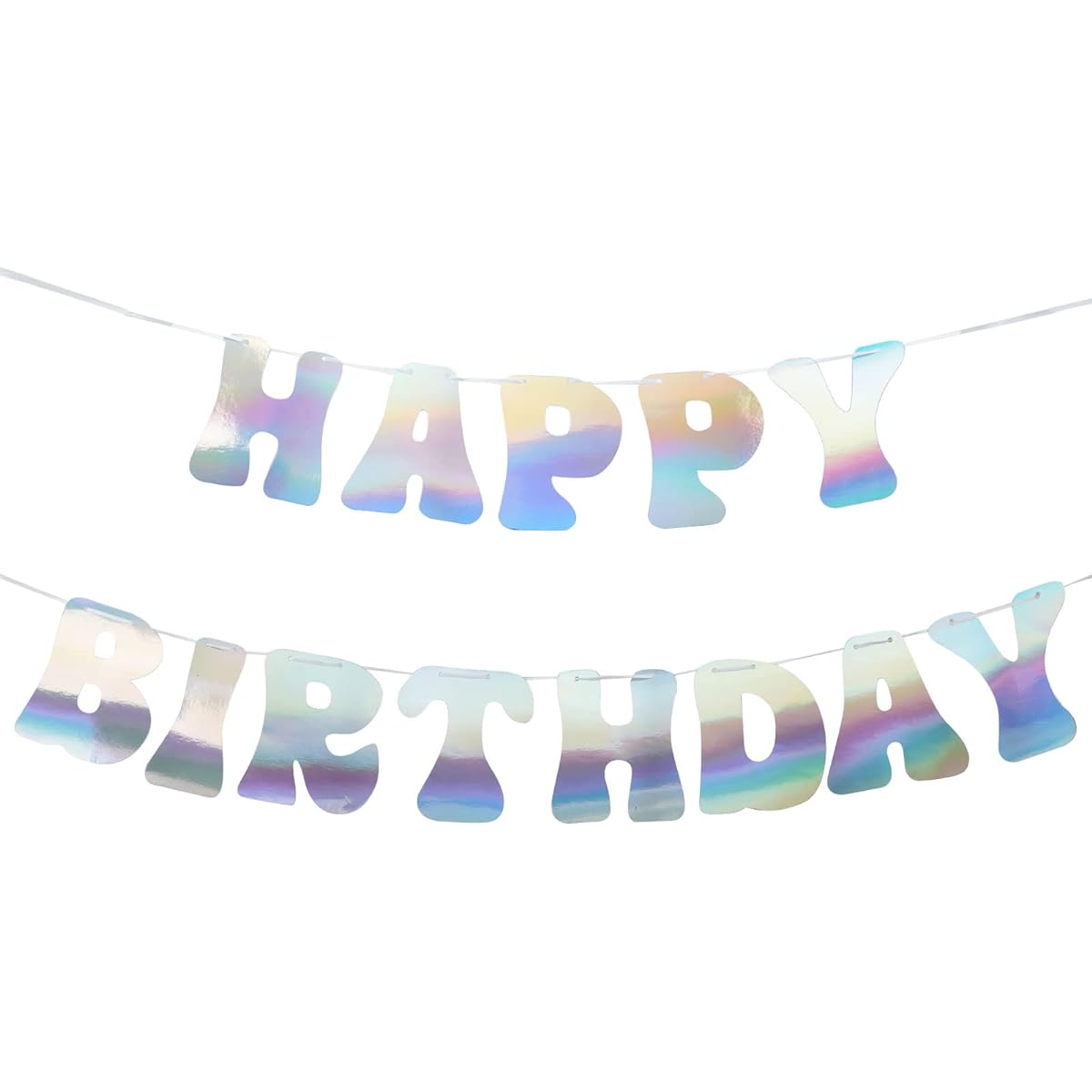 RUBFAC Pre-strung Iridescent Happy Birthday Banner, No DIY Required, Shiny Happy Birthday Banner Sign, Changeable Garland Flag Banner for Birthday Party Decorations