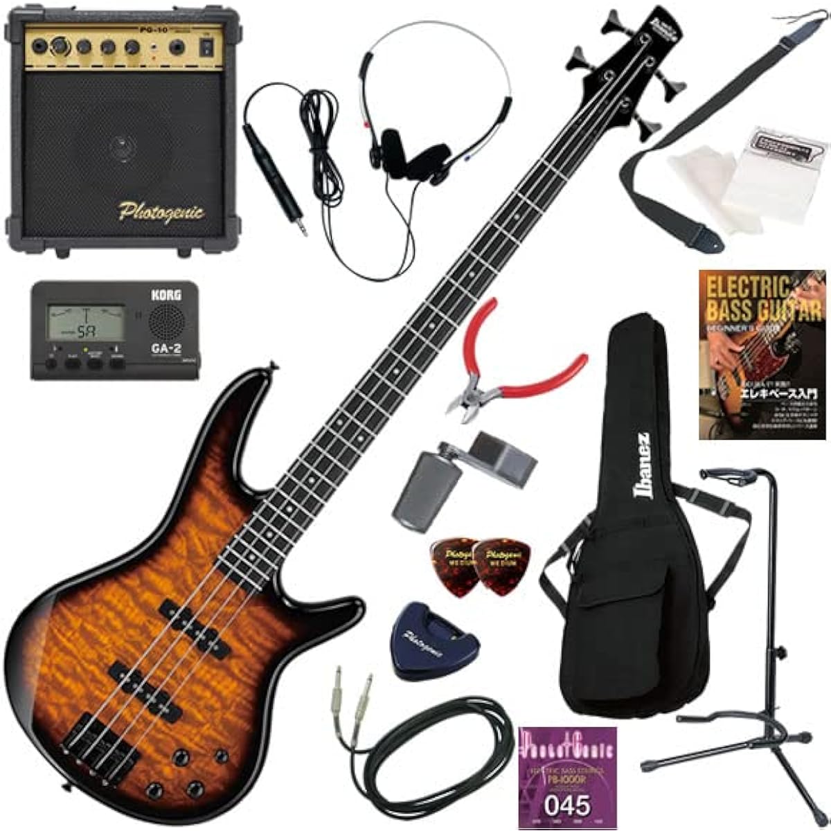 Ibanez Electric Bass Beginner's Guide GIO Series Standard 15-piece Set with 10w Amp GSR280QA/TYS (Transparent Yellow Sunburst)