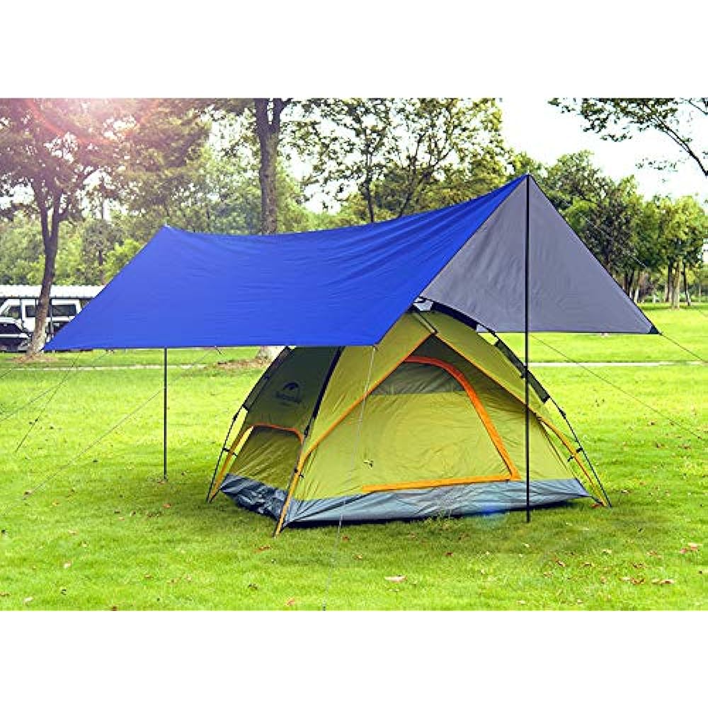 Sutekus Waterproof UV Blocking Tarp for 2-6 People Sun Shelter Shade Wide 3X3.8m Wind String Peg with Storage Bag Water Pressure Tested (Khaki)