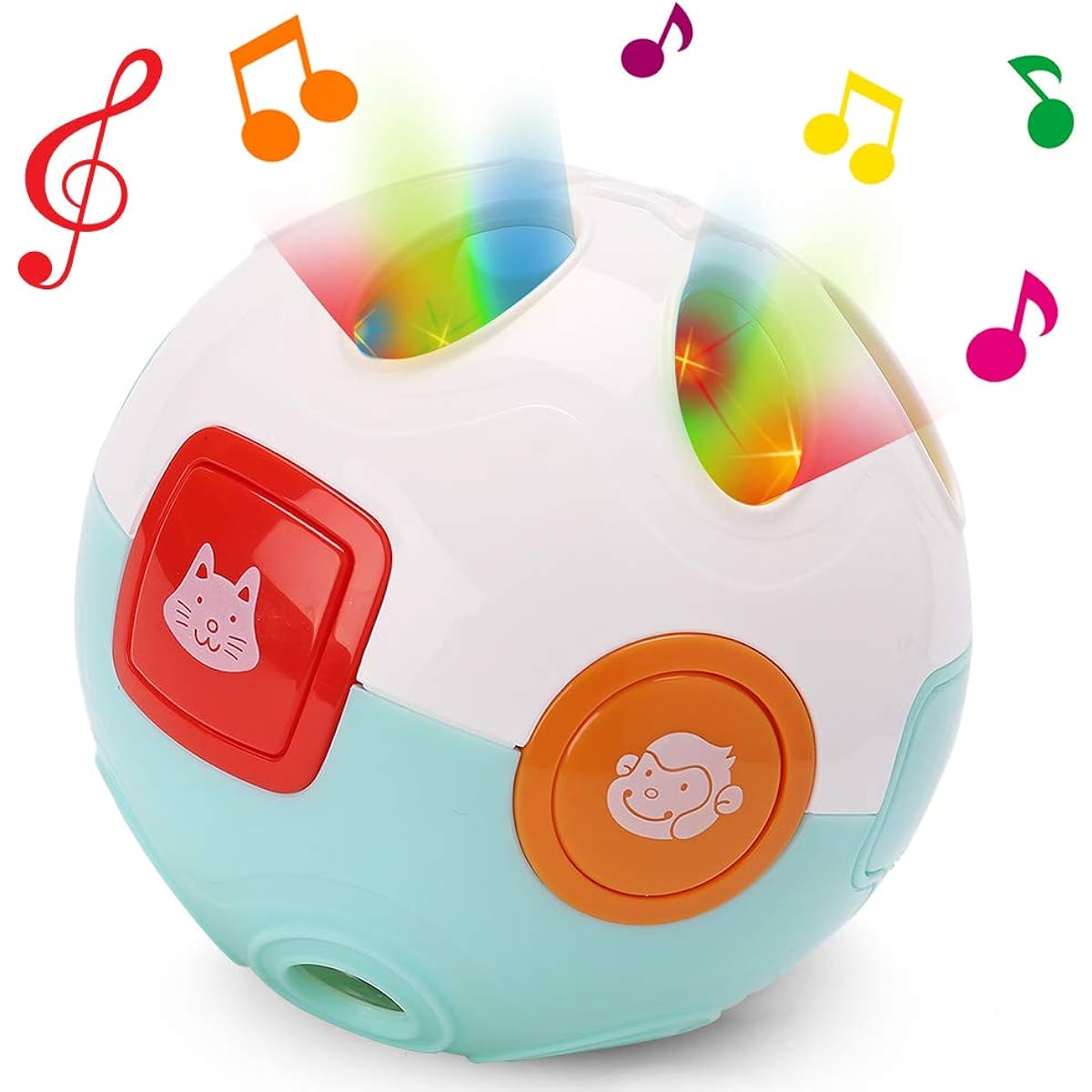 LotFancy Red Baby Music Flashlight for Toddlers Learning Ball Toys with Crawling Moving Animal Sounds and Interactive Fun Crawling Rolling Rattle Toy for Kids Sensory Ball Toys 0-24 Months Includes Batteries