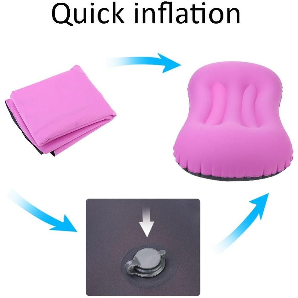 Air Pillow, Inflatable Pillow, Air Pillow, Portable Pillow, Camping Pillow, Elastic, Soft, Easy to Carry, Washable, For Travel/Camping/Outdoor Use, 4 Colors, Pink