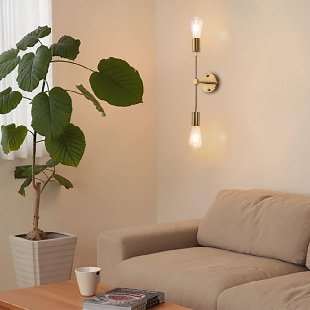 Chende Bracket Light Brass Wall Light Retro 2 Lights Wall Hanging Light Wall Lamp Stylish Light E26 Gold Washroom Washroom Mirror Room “Wall-2Light-Gold-JP”