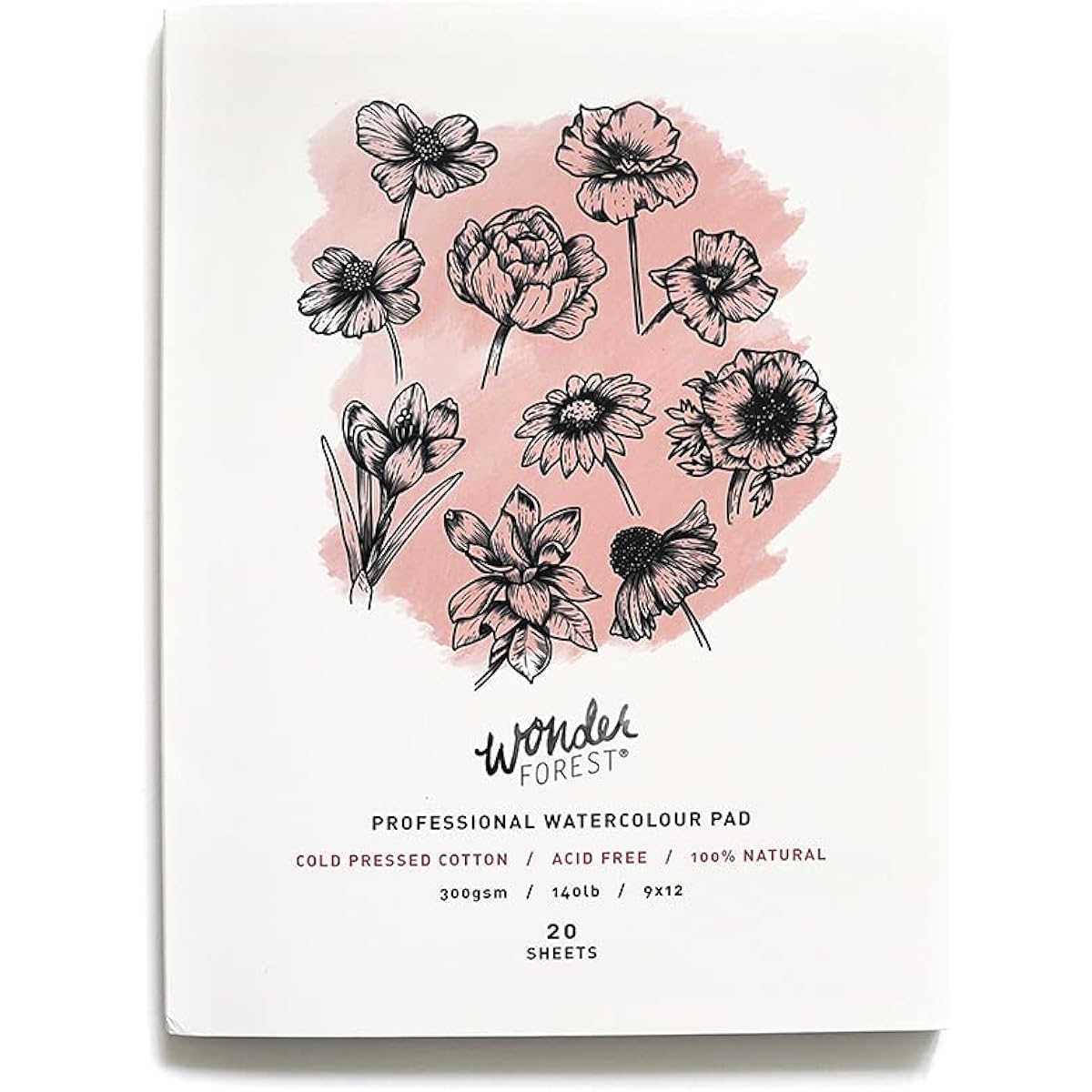 Wonder Forest Professional Watercolor Pads - 20 Cold Pressed 9x12 Cotton Papers