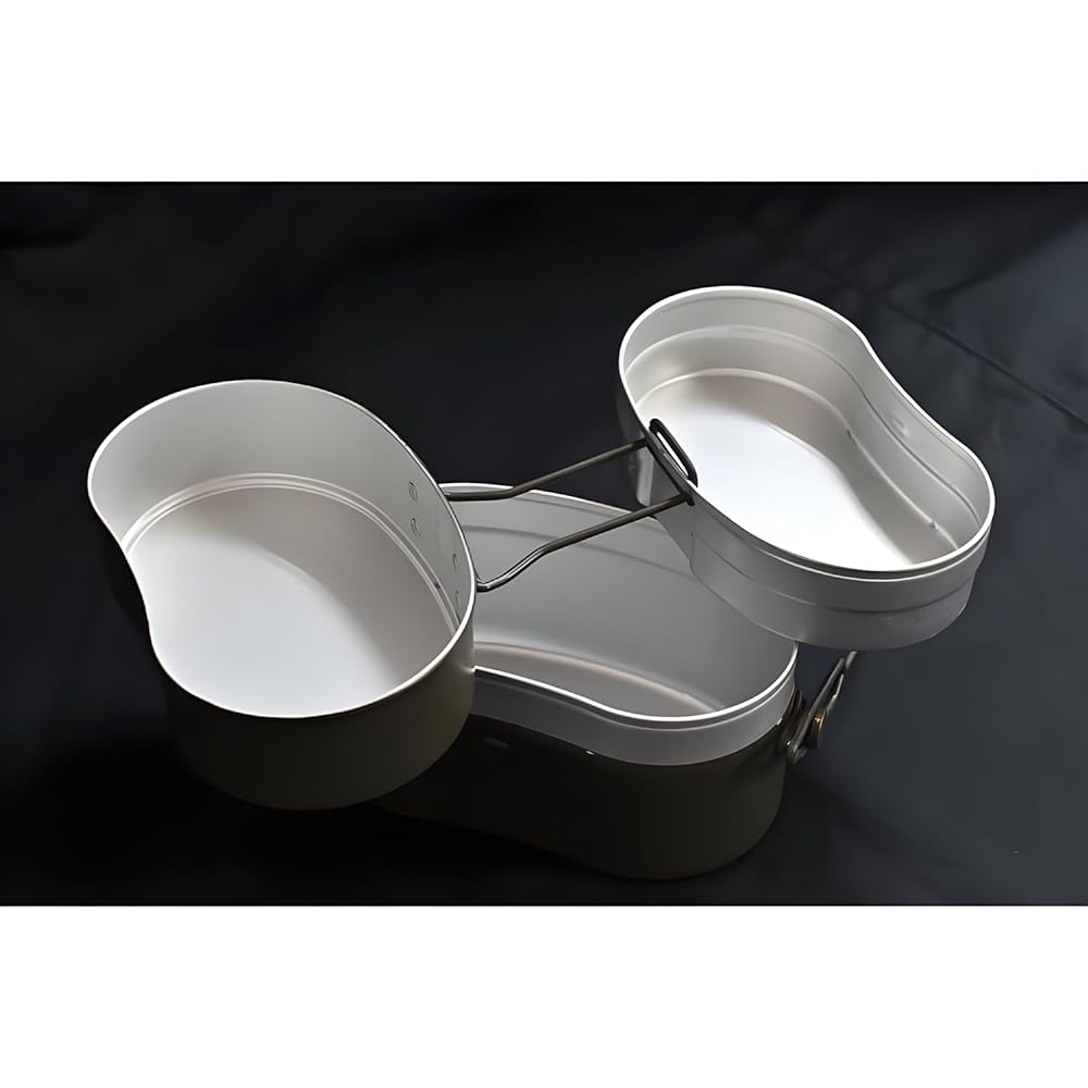 MiliCamp Combat Meal Box 2 Type (OD Color) Reproduction Edition Self-Defense Force Mountain Cooking Cup 2 Type 2 Cup Cooking Deburred Cooking Camping Steam Cooking with Mold Engraved Logo (Short Hanging Hand Included)