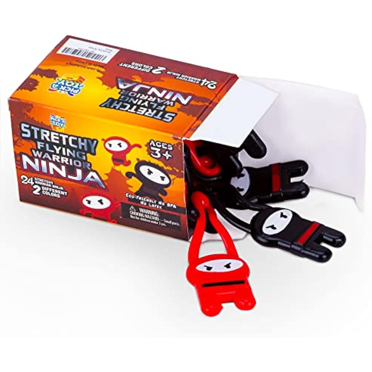 PICK A TOY Stretchable Flying Ninja [24 Pieces] | Stretchable Slingshot Ninja Toy for Boys & Girls | Birthday Gift & Party Favors Idea | Red & Black Color | Eco-Friendly, BPA Free Material