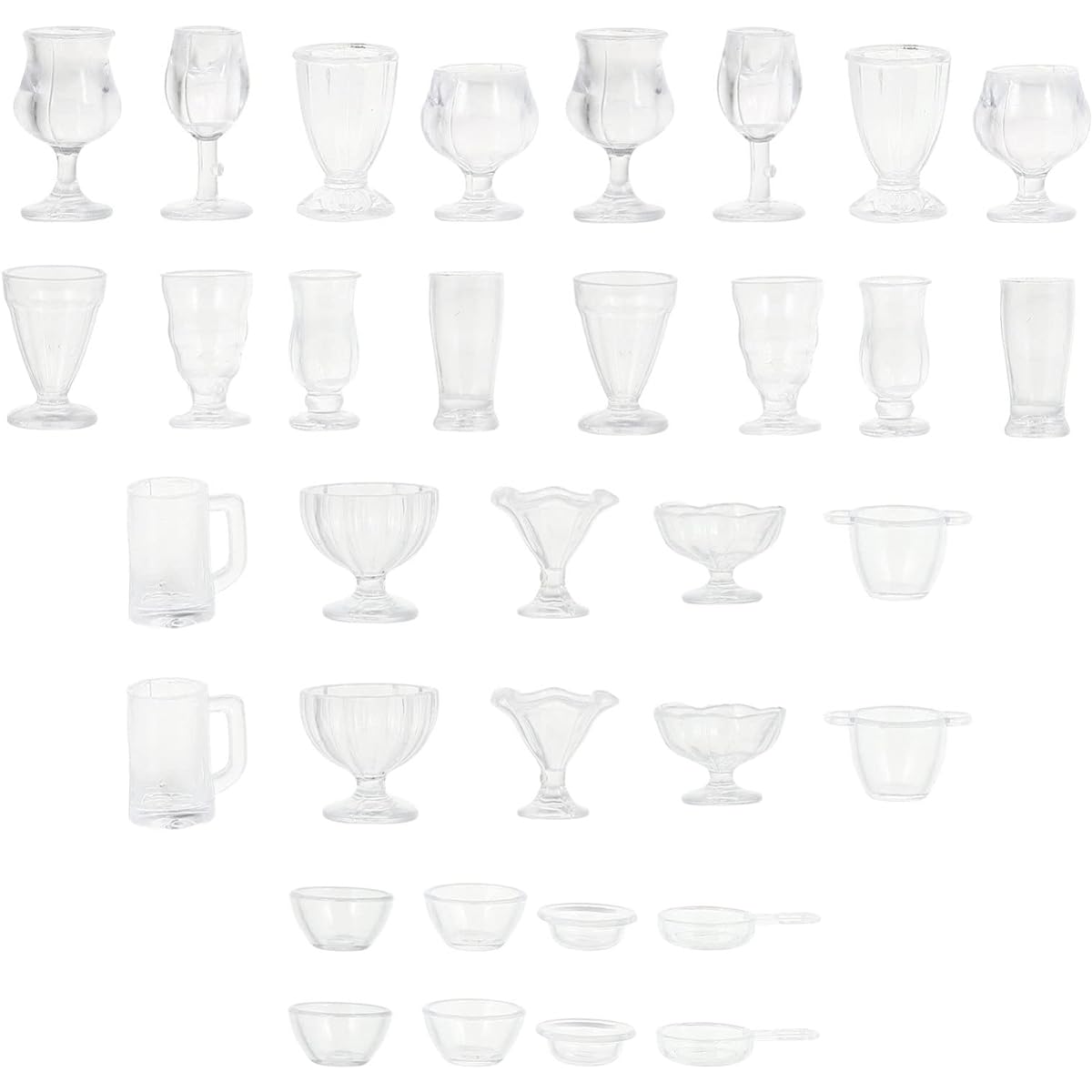 Didiseaon Dollhouse Cups, 34Pcs 1:17 Miniature Wine Glasses Mini Beer Cups Cocktail Martini Glasses Drinking Cup Model for Dollhouse Decor DIY Craft
