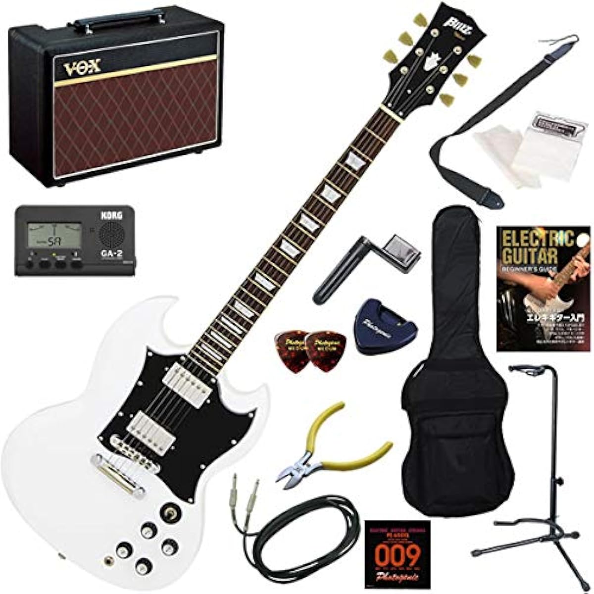 Blitz Electric Guitar Beginner's Guide 14-piece Authentic Set Including VOX Pathfinder10 BSG-STD/WH (White)