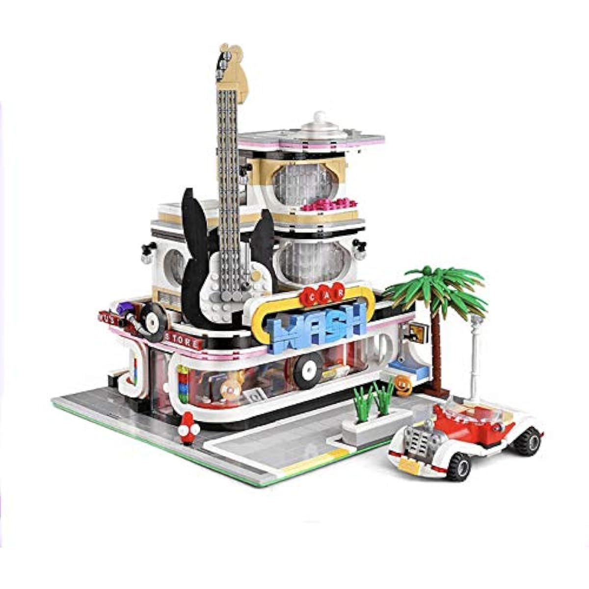 General Jim's Street View Creator Building Blocks Toy Set - City Block Center - Music Store & Car Wash Toy Blocks - for Teens and Adults