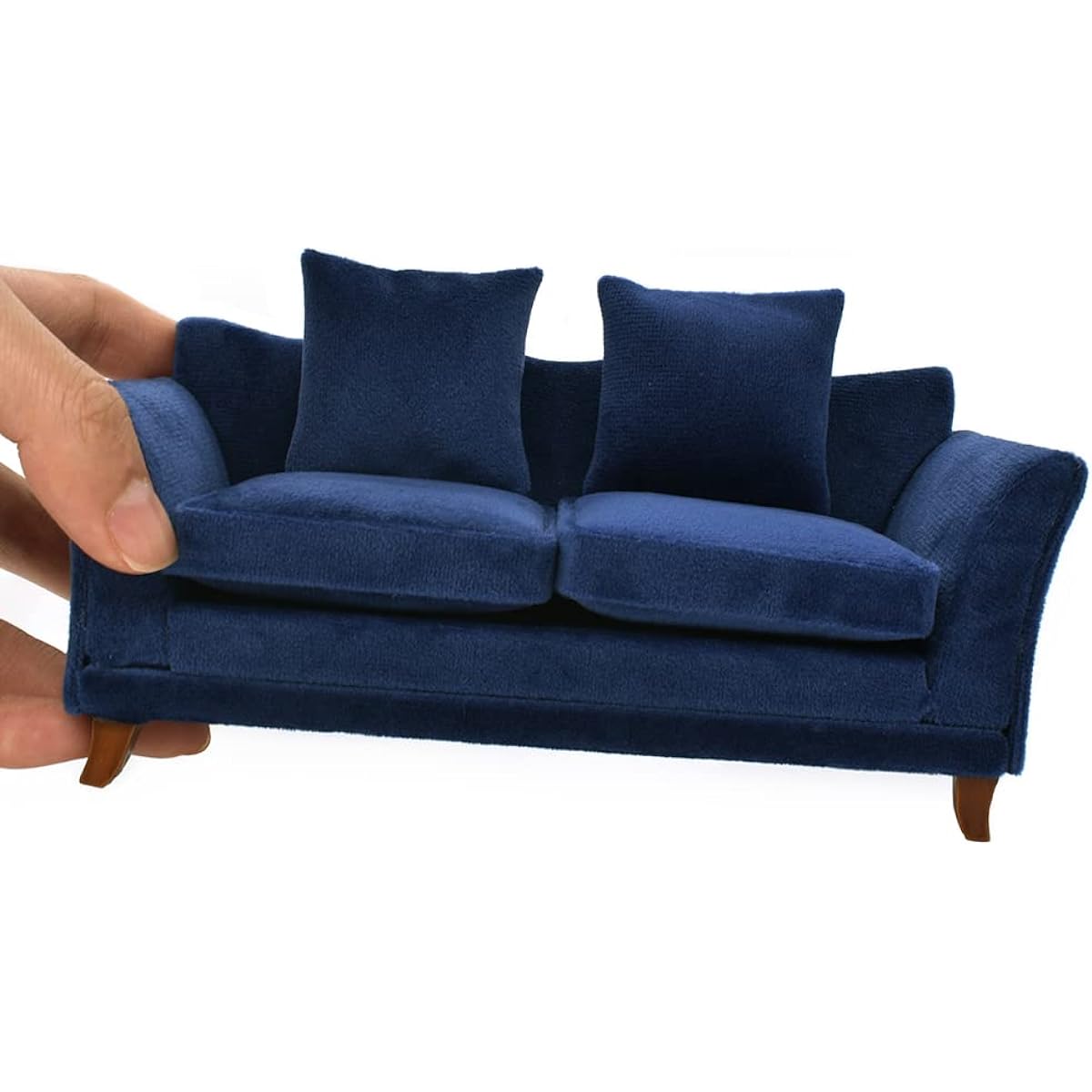 iLAND Modern Dollhouse Furniture 1/12 Scale Miniature Sofa for Dollhouse Living Room (Dark Blue Velvet)