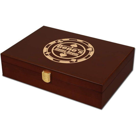 DA VINCI Mahogany Wood Poker Case 200 Chip Capacity (Chips Not Included) Custom Engraved (Chip Design)