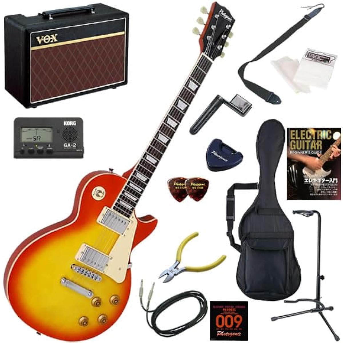 PhotoGenic Electric Guitar Beginner's Set of 14 Including the VOX Pathfinder10 LP-260/CS (Cherry Sunburst)