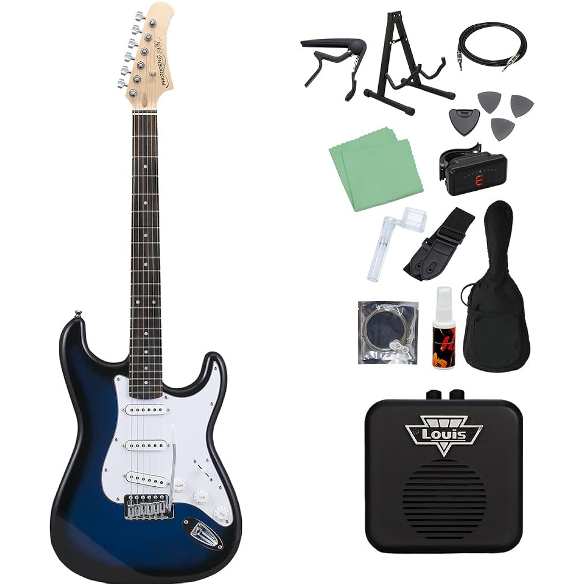 Photogenic ST-180 BLS Electric Guitar Beginner 14-piece Set [With Mini Amplifier] Stratocaster Type Photogenic