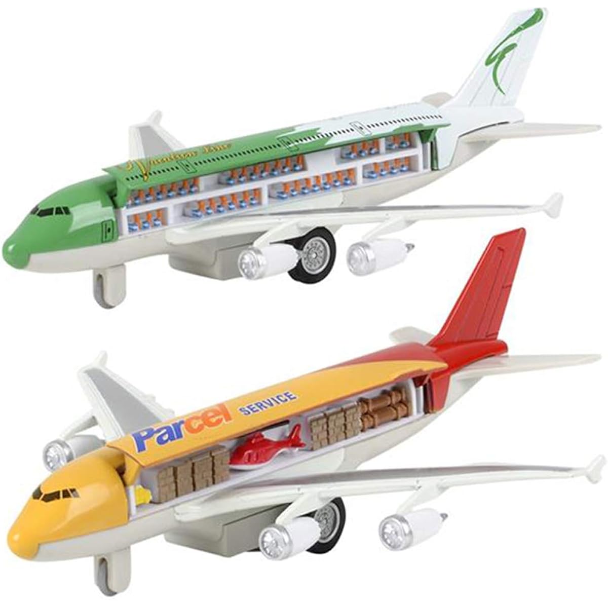 ArtCreativity Diecast Pull Back Super Jumbo Planes with 3D Anatomical Views - Set of 2 Diecast Metal Cargo and Passenger Airplane Toys for Kids, Aviation Themed Party Decorations, Birthday Gifts