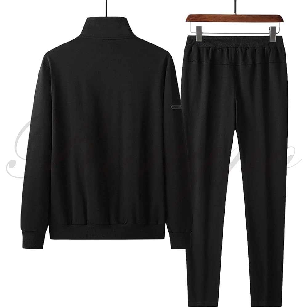 [Rortyno] Men's Jersey Top and Bottom Set Sweatshirt Zip Cotton Golf Wear Setup Warm Up Top and Bottom Sportswear Hoodie No Hood Pants Plain Street Tracksuit