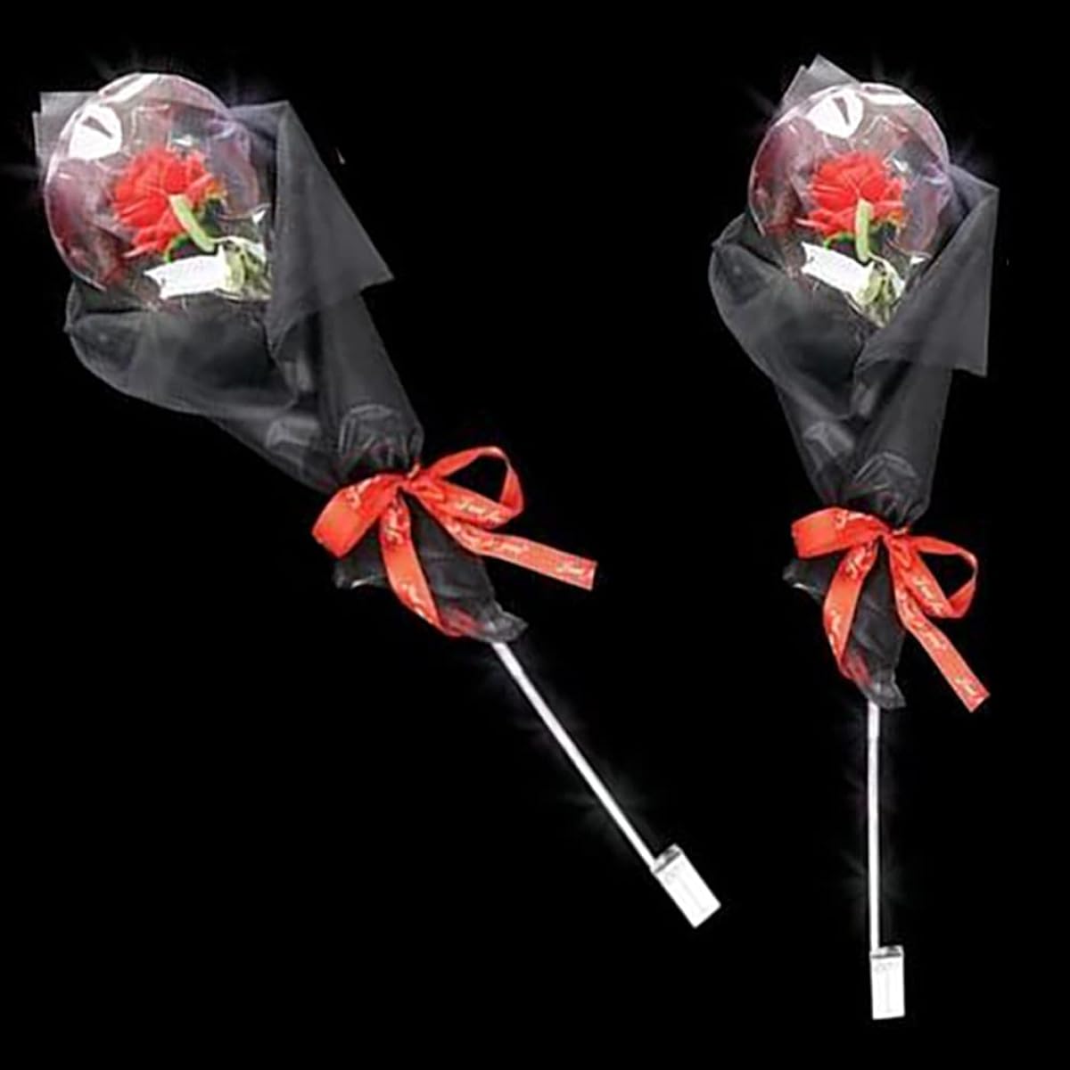 Valentine Light Up Balloon Rose Wand Bow Tissue Paper 12" Wand (Single) (Black)