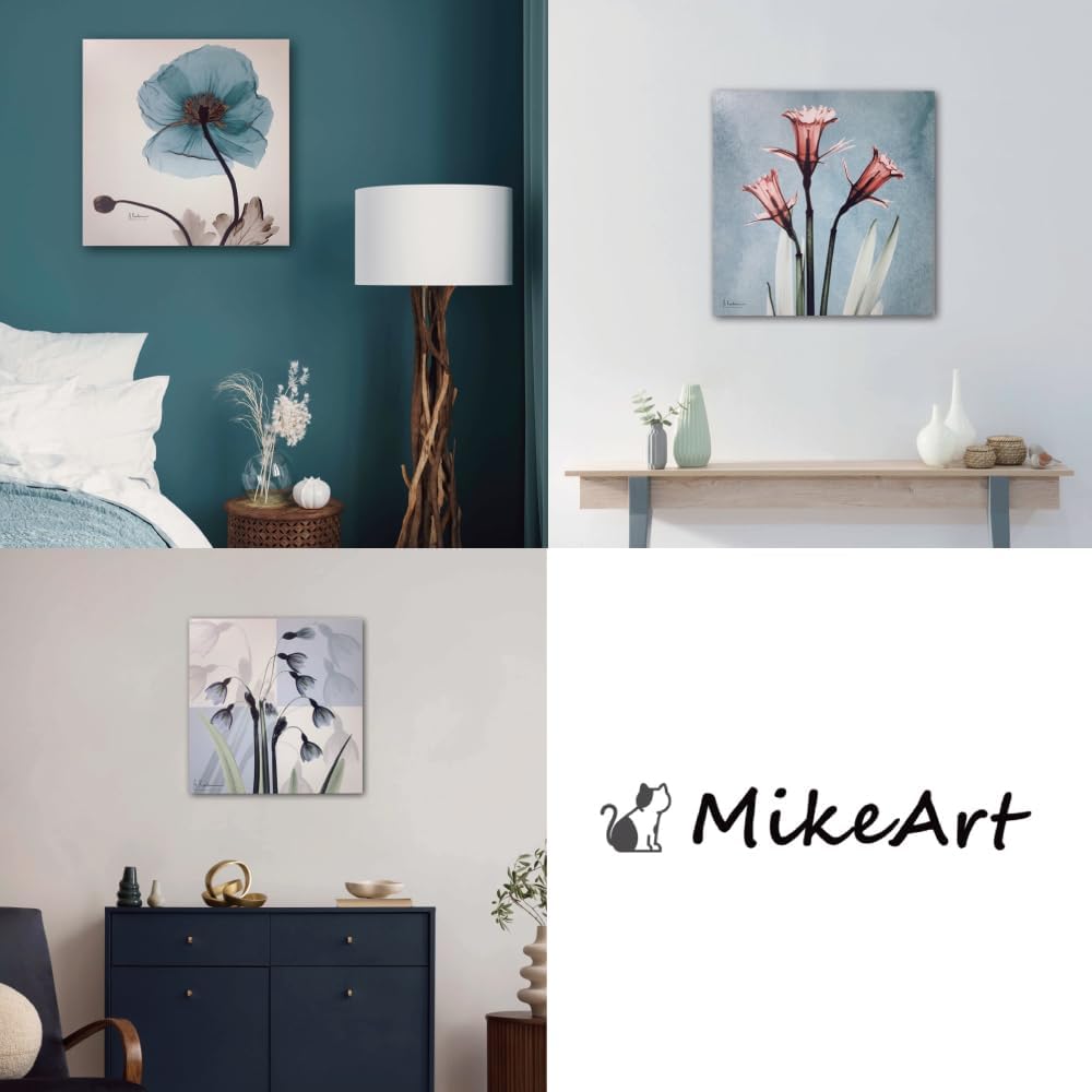 MIKEART Set of 3 Art Panel Art Interior Poster Stylish Wall Hanging Leaf Flower Green Feng Shui Painting Entrance Bedroom Living Room Toilet Hospital School Store Opening Present with Clasp (M, E)