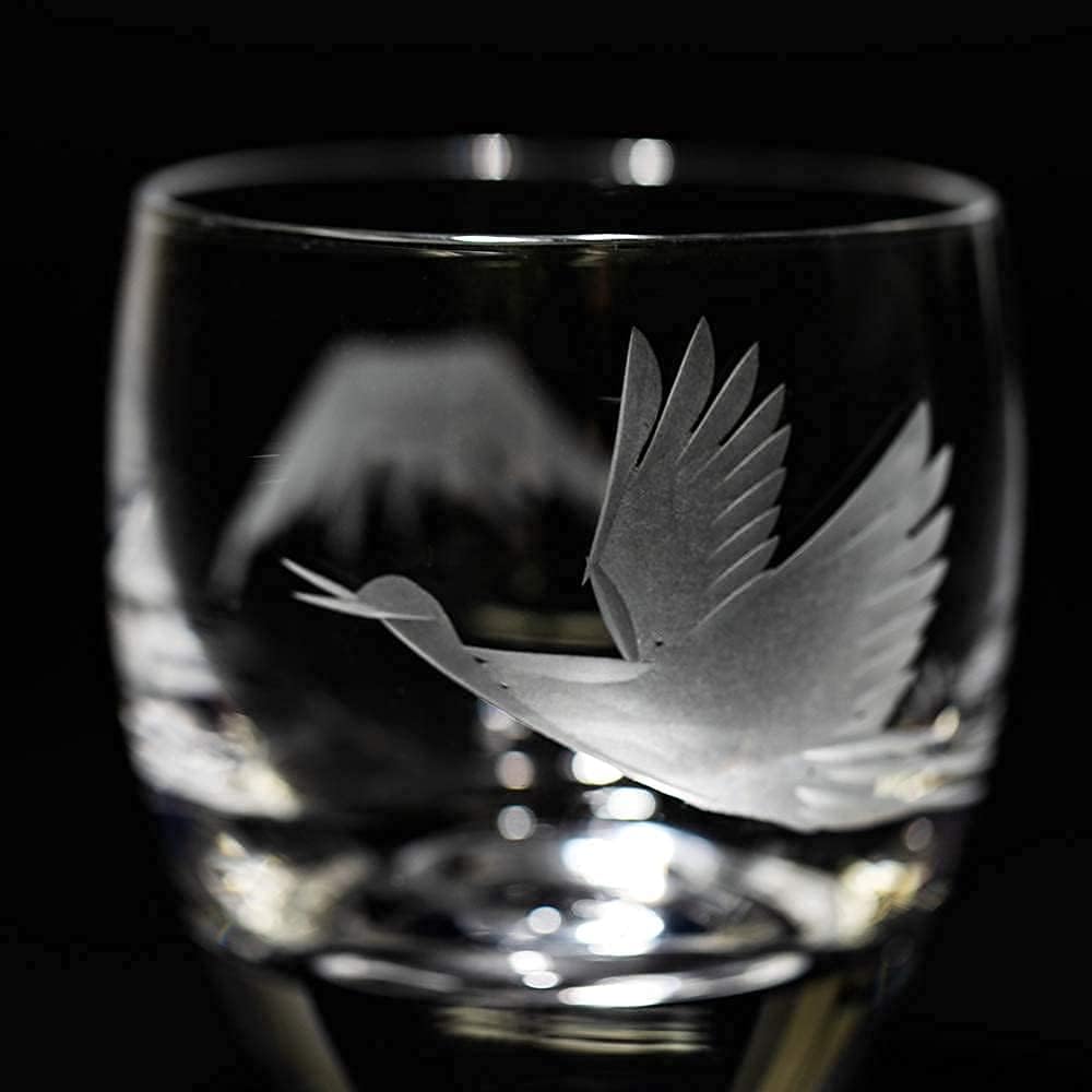 [Taimuro Kobo Official] Edo Kiriko Mt. Fuji with Cranes and Cherry Blossoms Cold Sake Glasses Pair TB0050-32/0050-33 Comes in a Presentation Box Made in Japan