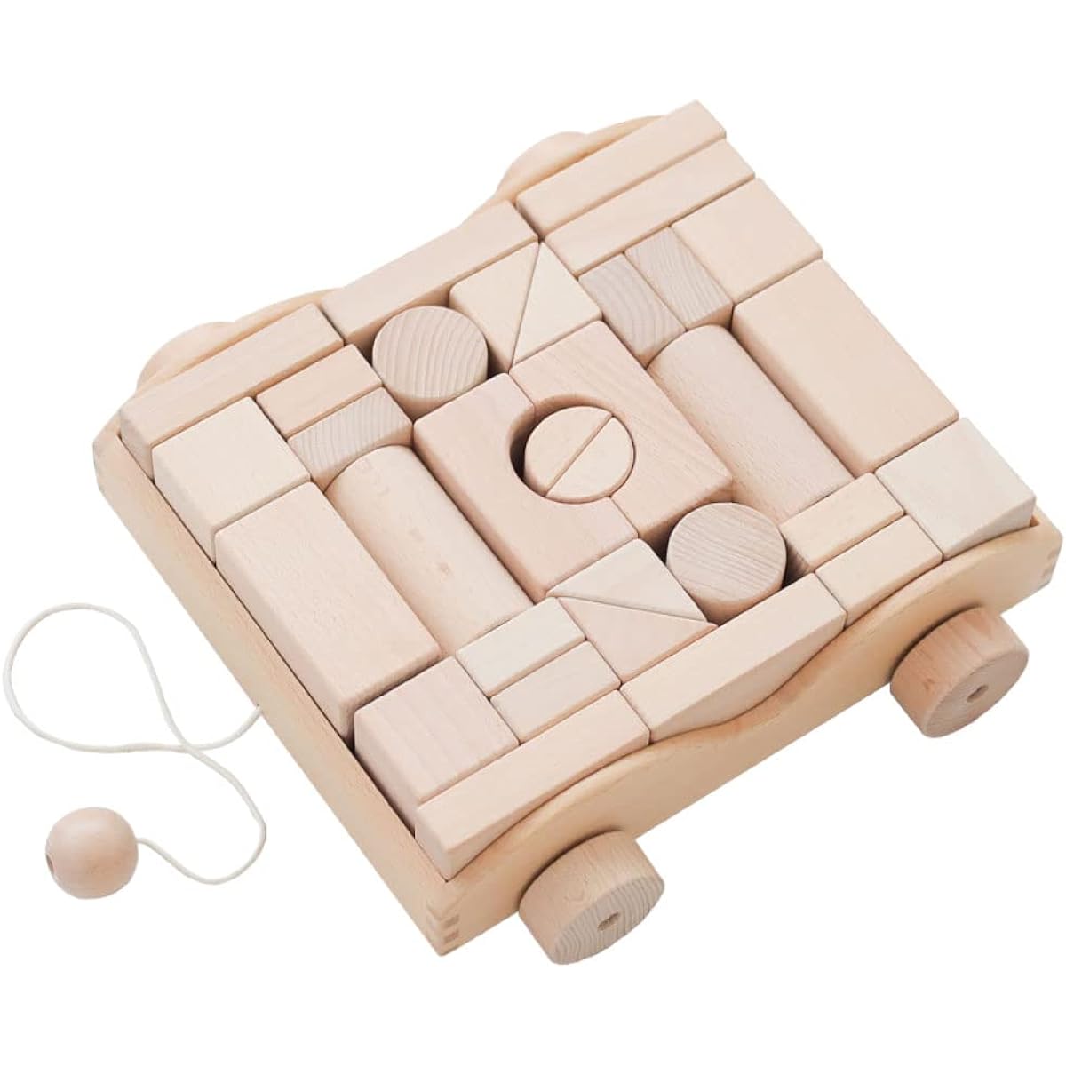 Wooden Toy Daiwa Building Blocks Car 4cm Base Scale (32 Pieces) with Cart Building Blocks Set Building Blocks Blocks Building Blocks Ages 2 and 3 Wooden Toys Unpainted Pull Cart with Storage Tidying