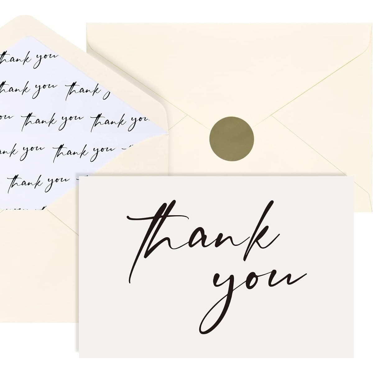 Ivory Thank You Cards with Envelopes - Pack of 100 - Wedding Thank You Cards 4x6 Inch Thank You Cards with Envelopes Bulk Minimalist Design Personalized Thank You Notes for Weddings Bridal Showers Black & White