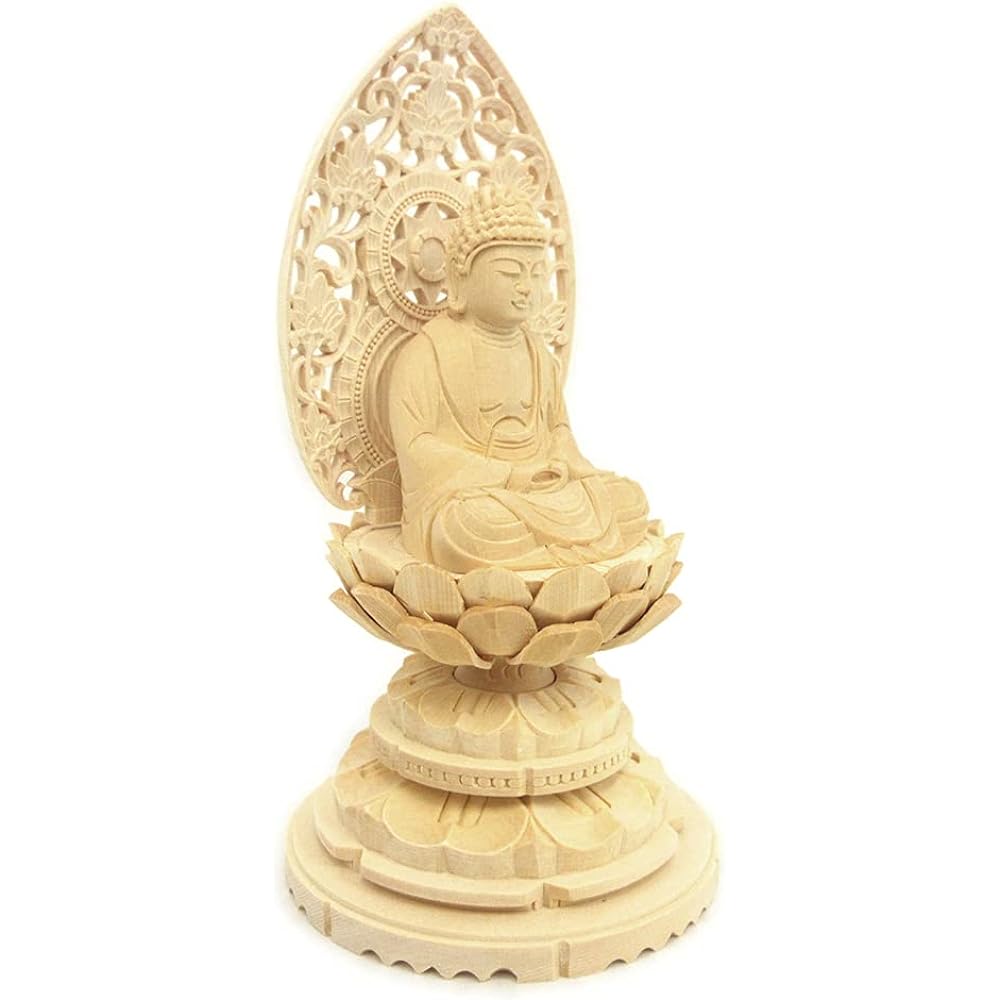 Kurita's special Buddha statue [Tathagata] Shaka Nyorai seated statue 2.0 dimensions (total height 18.5 cm, width 10 cm, depth 9 cm) High quality wood carving made of cypress wood Grass light round stand 5312