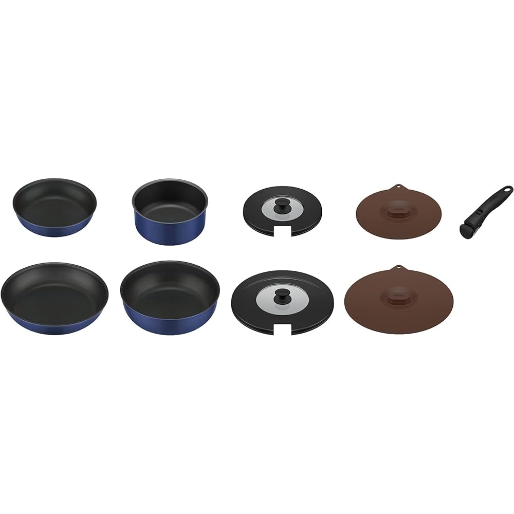 Thermos Durable Series 9-piece frying pan set with removable handle CA for gas fires only Indigo Blue KSC-9C IBL