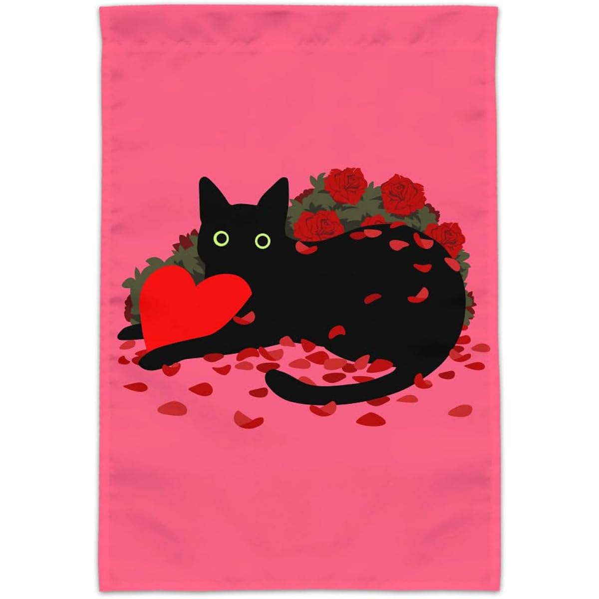 Black Cat Valentine Heart Rose Petals Love Garden Yard Flag (Pole Not Included)