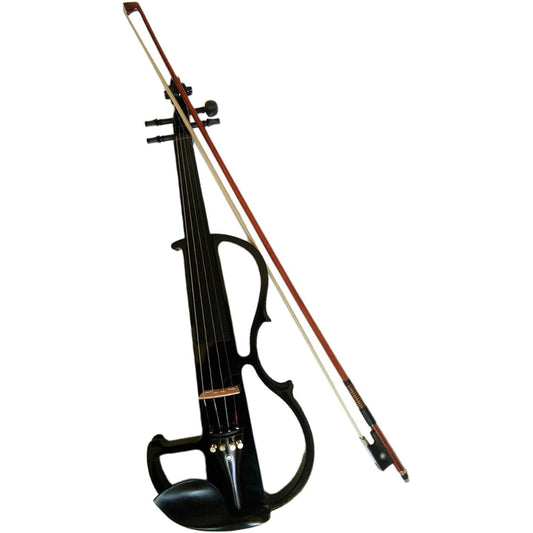 aternee Electric Violin Set Solid Wood Silent Electric Violin Stringed Instrument with Fittings and Hard Case for Beginners and Adults, Black
