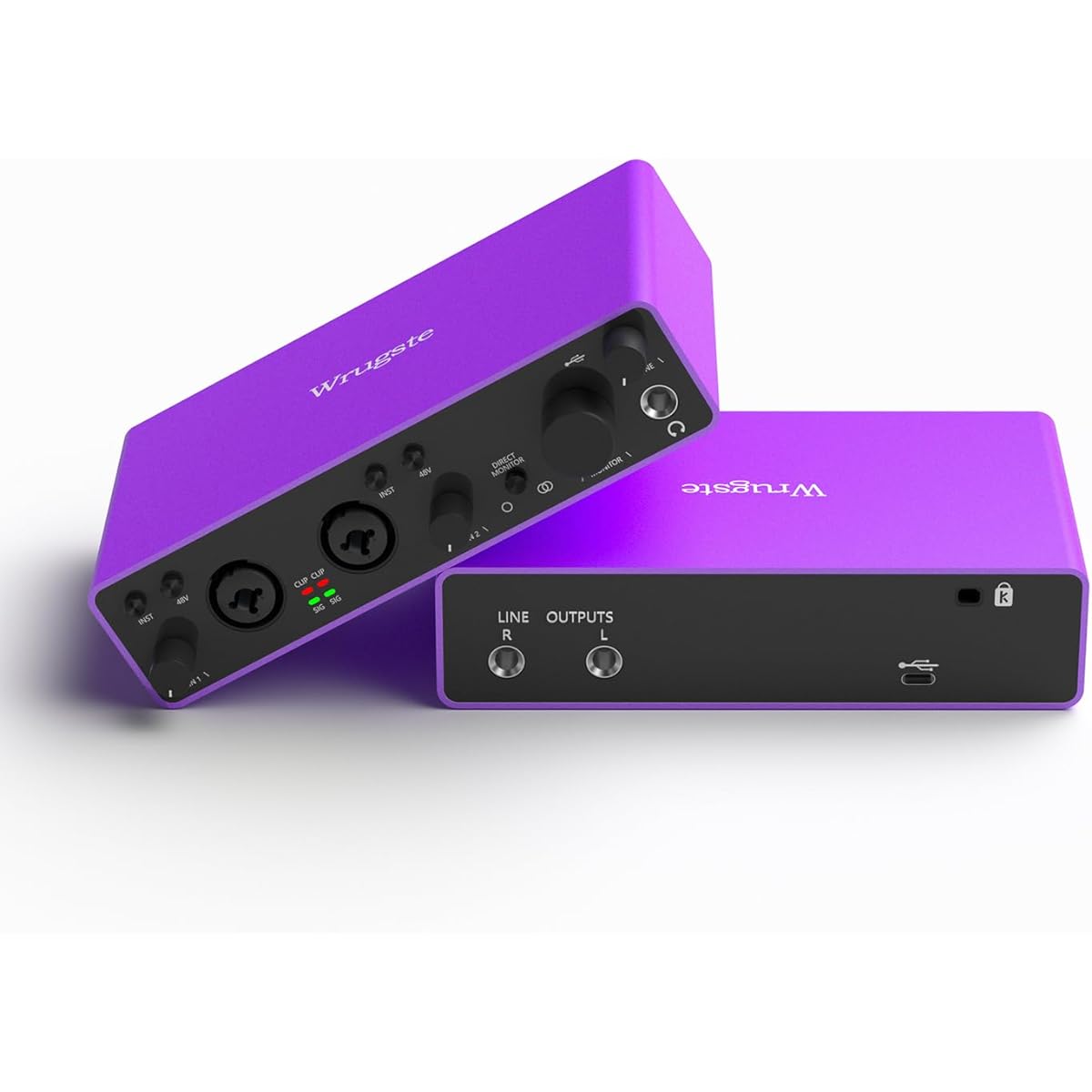 Wrugste(24-bit/192kHz) 2i2 Audio Interface for Podcasting and Streaming Recording Plug & Play Noise-Free XLR Audio Interface Ultra-Low Latency +48V Phantom Power for PC